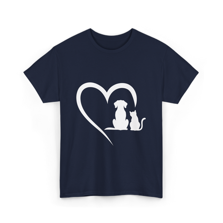 Dog and Cat Heart Animal T-Shirt - Navy