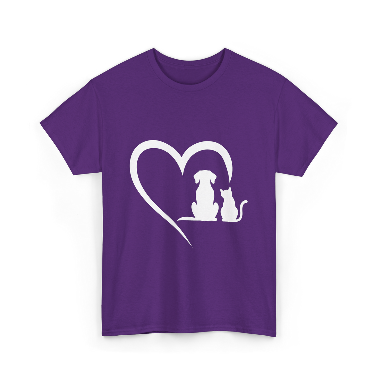 Dog and Cat Heart Animal T-Shirt - Purple