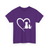 Dog and Cat Heart Animal T-Shirt - Purple