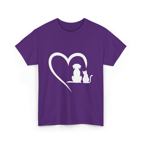 Dog and Cat Heart Animal T-Shirt - Purple