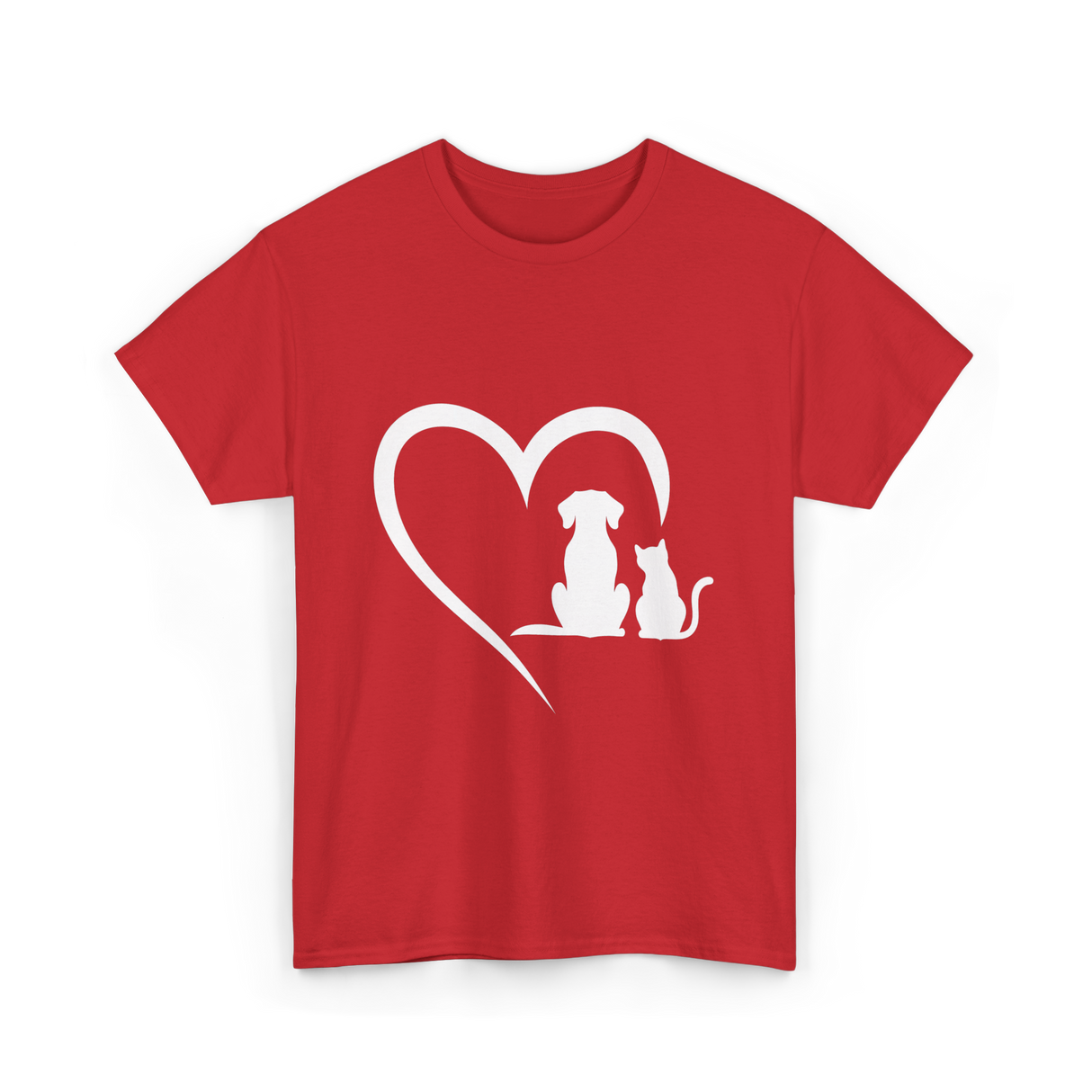 Dog and Cat Heart Animal T-Shirt - Red