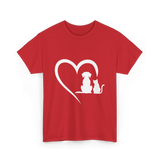 Dog and Cat Heart Animal T-Shirt - Red