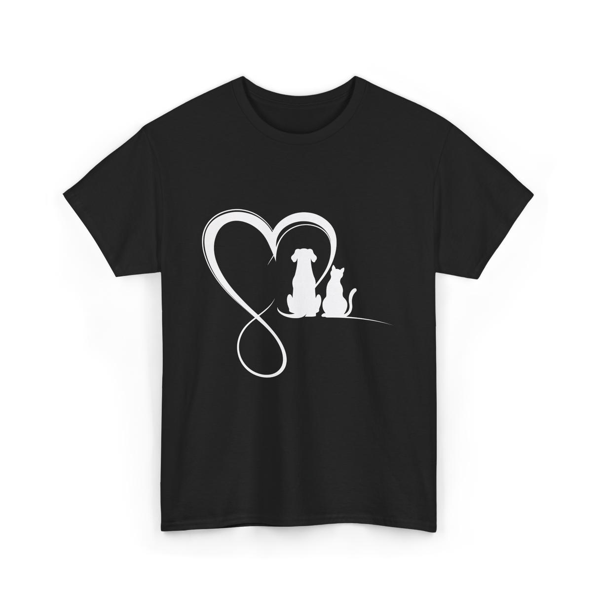 Dog Cat Heart Animal Love T-Shirt - Black