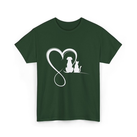 Dog Cat Heart Animal Love T-Shirt - Forest Green