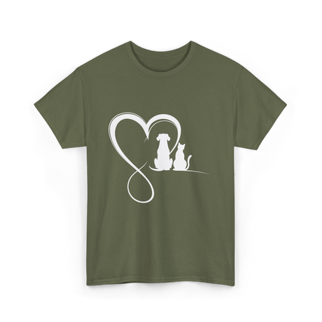 Dog Cat Heart Animal Love T-Shirt - Military Green