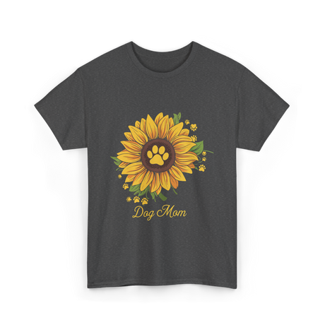 Dog Mom Sunflower Dog Lover T-Shirt - Dark Heather