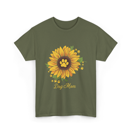 Dog Mom Sunflower Dog Lover T-Shirt - Military Green