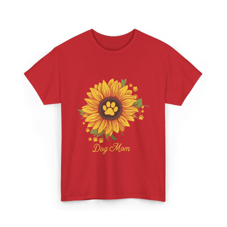 Dog Mom Sunflower Dog Lover T-Shirt - Red