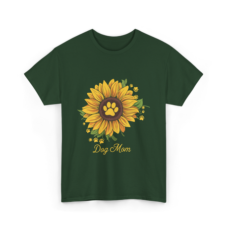 Dog Mom Sunflower Dog Lover T-Shirt - Forest Green