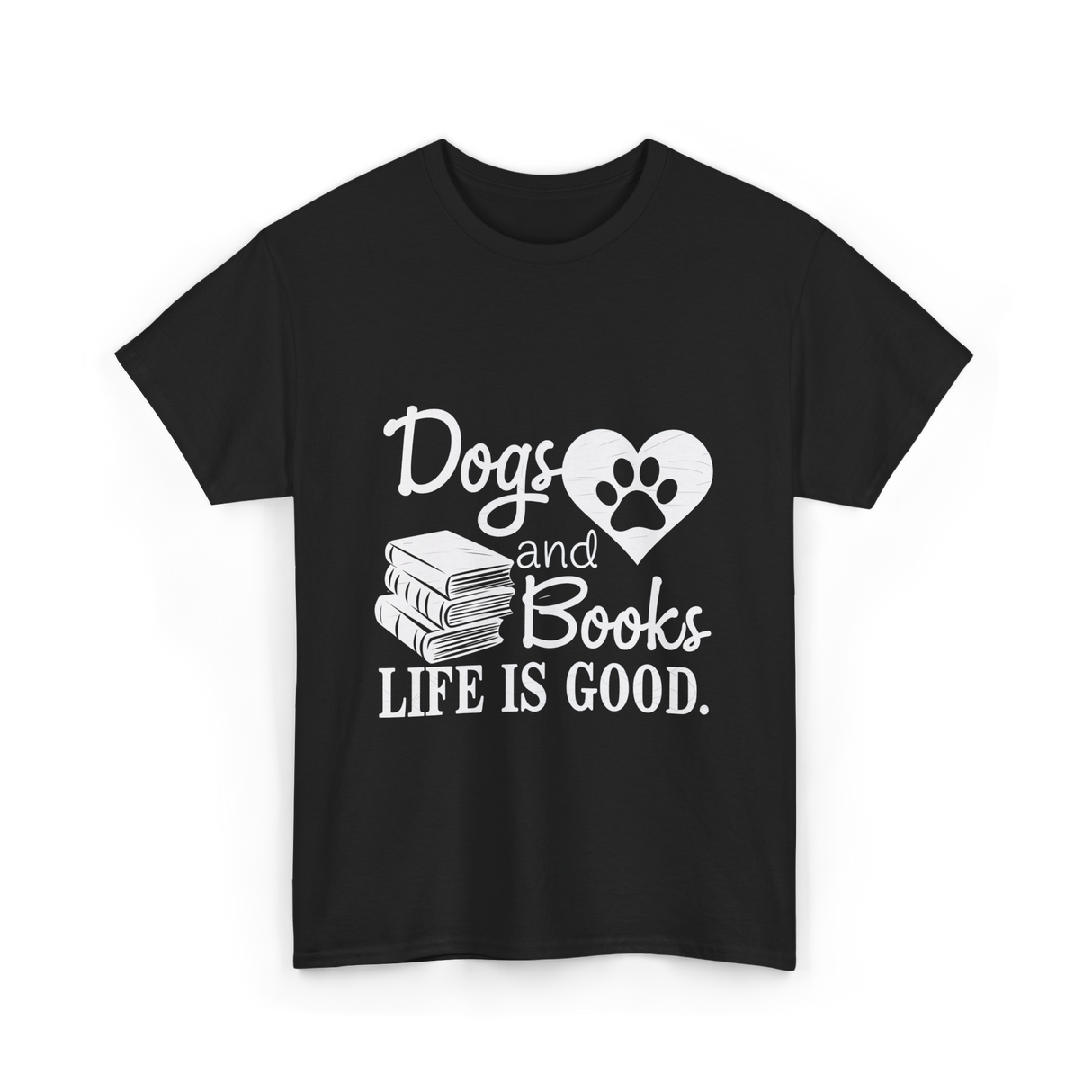 Dogs and Books Life T-Shirt - Black