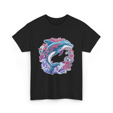 Dolphin Artwork Marine Life T-Shirt - Black