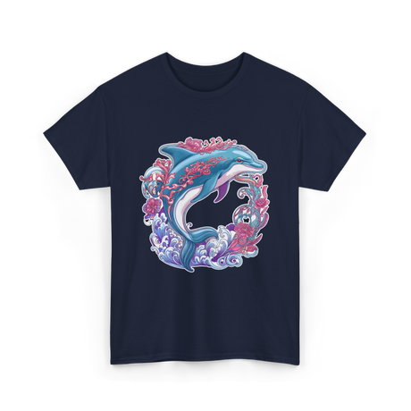 Dolphin Artwork Marine Life T-Shirt - Navy