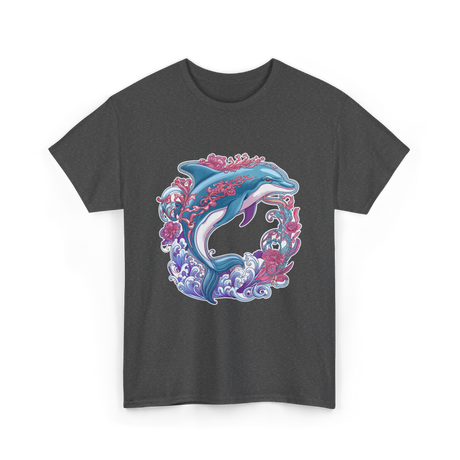 Dolphin Artwork Marine Life T-Shirt - Dark Heather