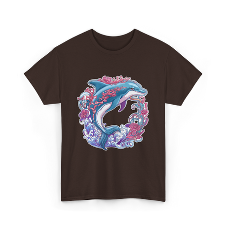 Dolphin Artwork Marine Life T-Shirt - Dark Chocolate