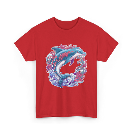 Dolphin Artwork Marine Life T-Shirt - Red