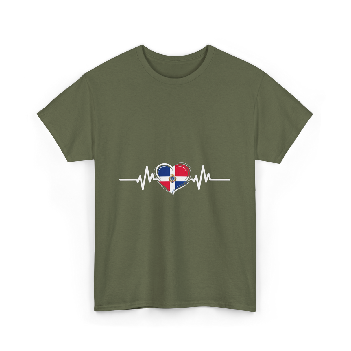 Dominican Republic Heartbeat Dominican Roots T-Shirt - Military Green