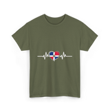 Dominican Republic Heartbeat Dominican Roots T-Shirt - Military Green