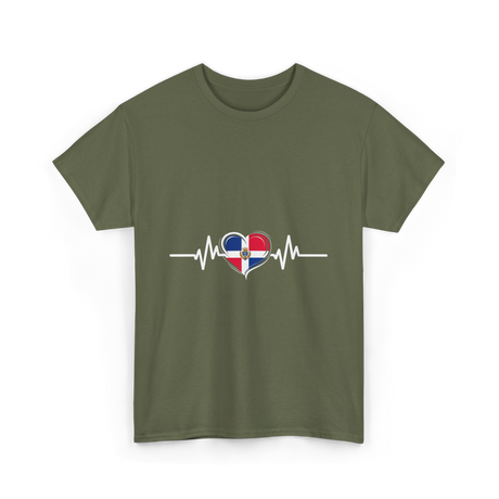 Dominican Republic Heartbeat Dominican Roots T-Shirt - Military Green