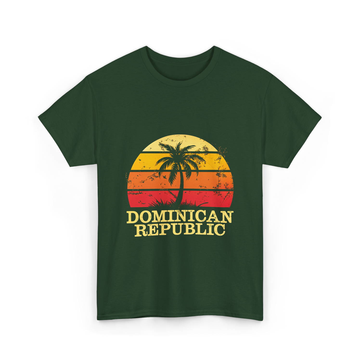 Dominican Republic Vintage Sunset T-Shirt - Forest Green