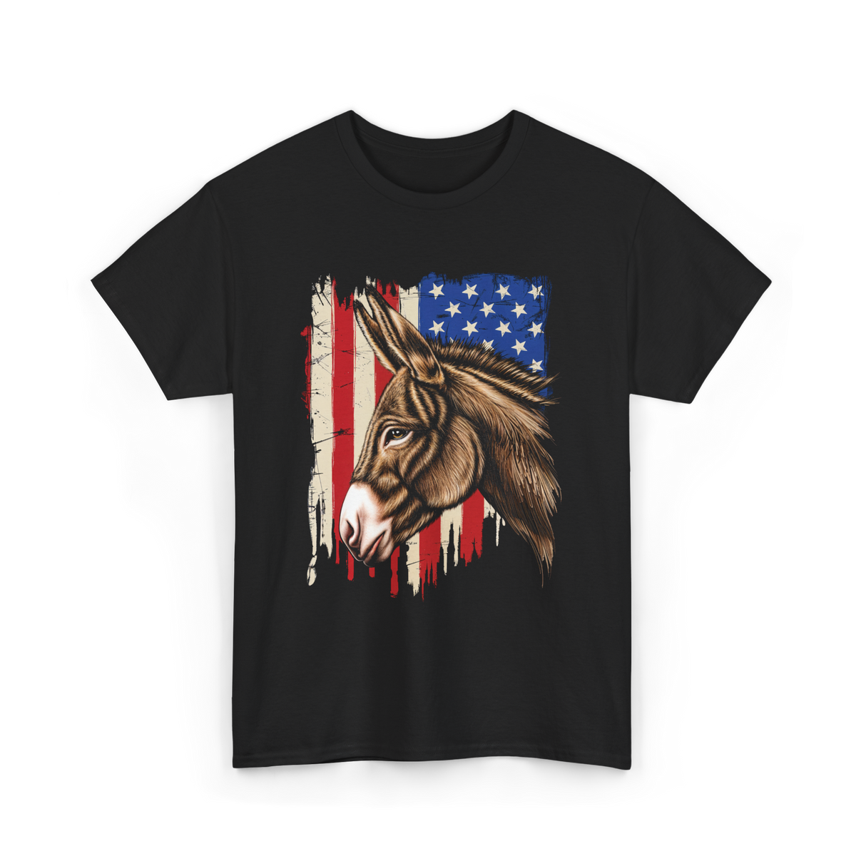 Donkey American Flag Patriotic T-Shirt - Black