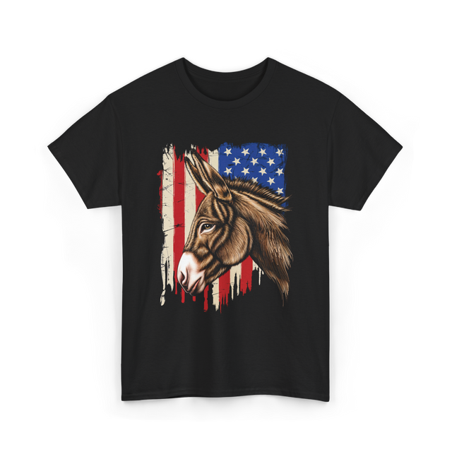 Donkey American Flag Patriotic T-Shirt - Black