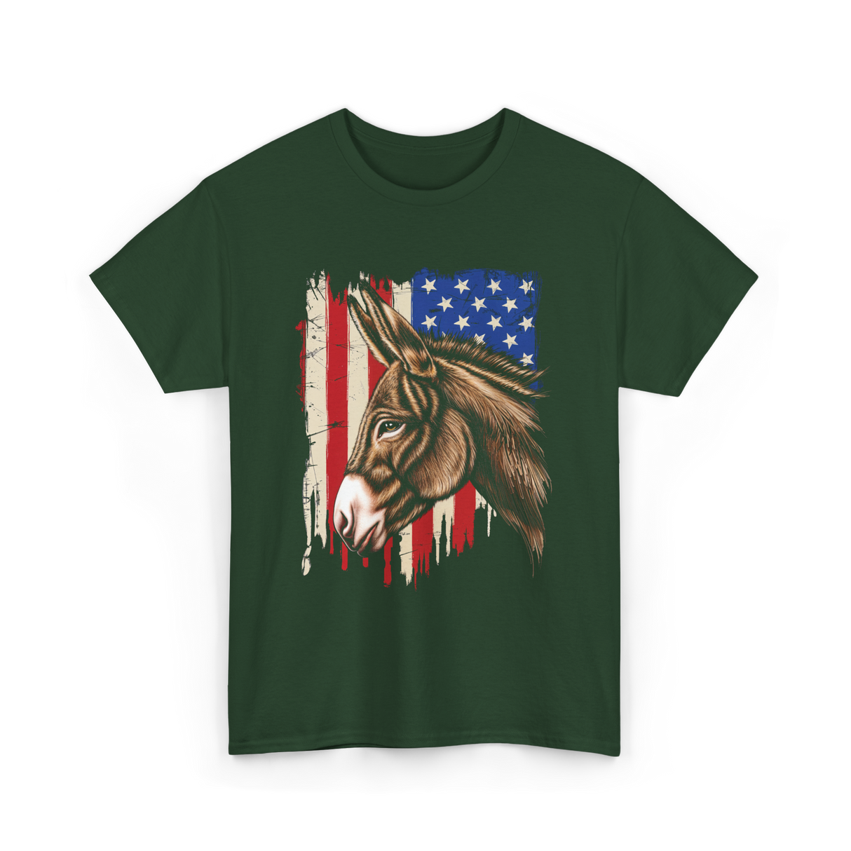 Donkey American Flag Patriotic T-Shirt - Forest Green