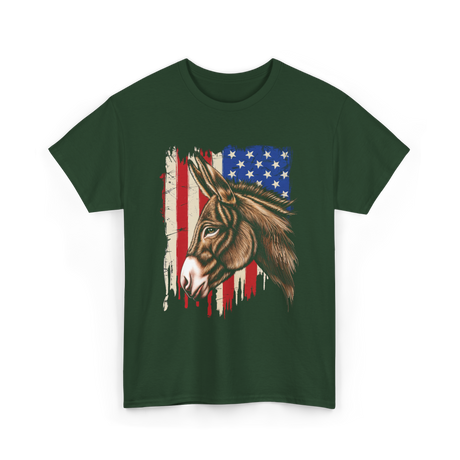 Donkey American Flag Patriotic T-Shirt - Forest Green