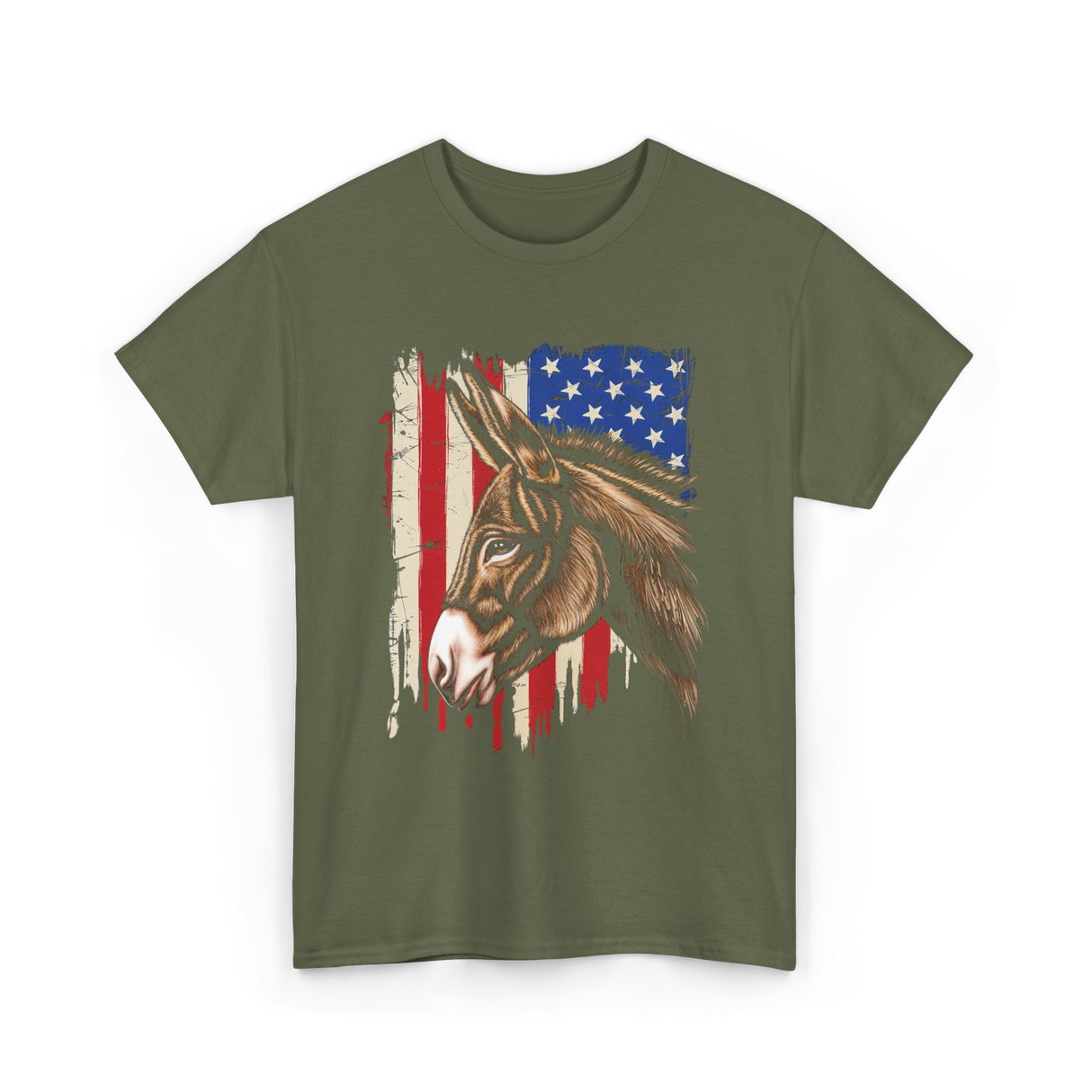 Donkey American Flag Patriotic T-Shirt - Military Green