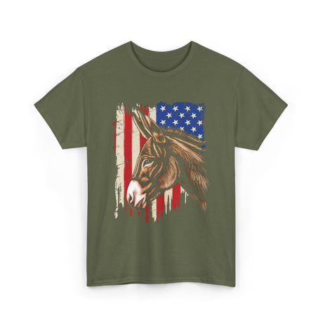 Donkey American Flag Patriotic T-Shirt - Military Green