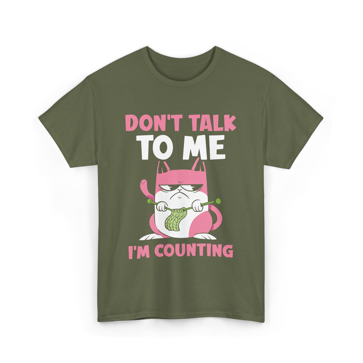 Don't Talk I'm Counting Knitting T-Shirt - Military Green