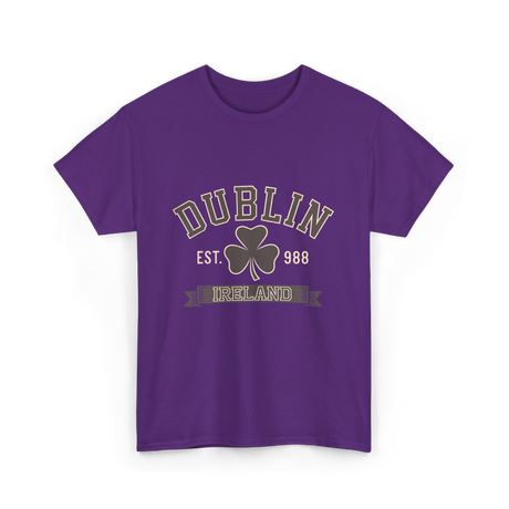 Dublin Ireland Clover Leaf T-Shirt - Purple