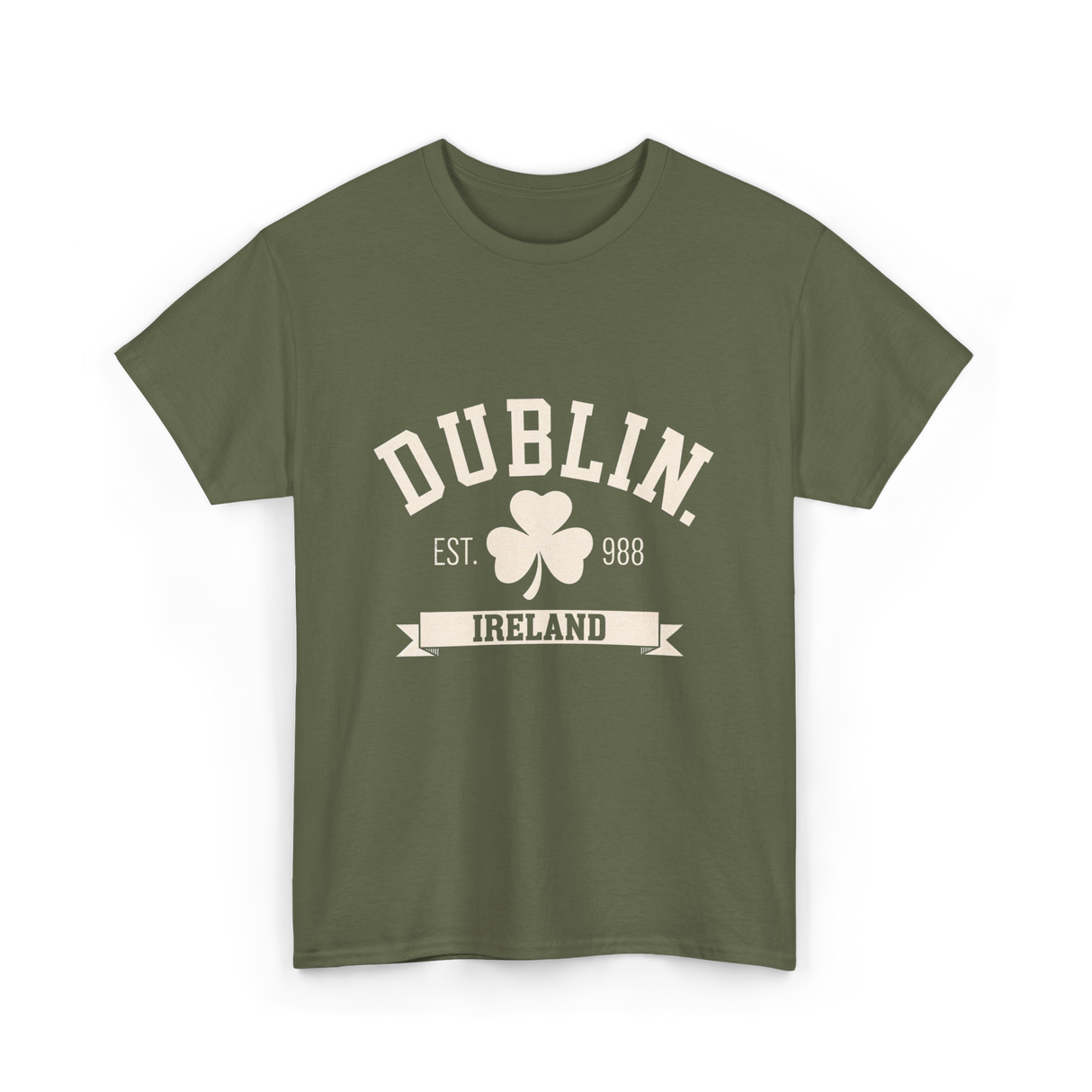 Dublin Ireland Est 988 Clover T-Shirt - Military Green