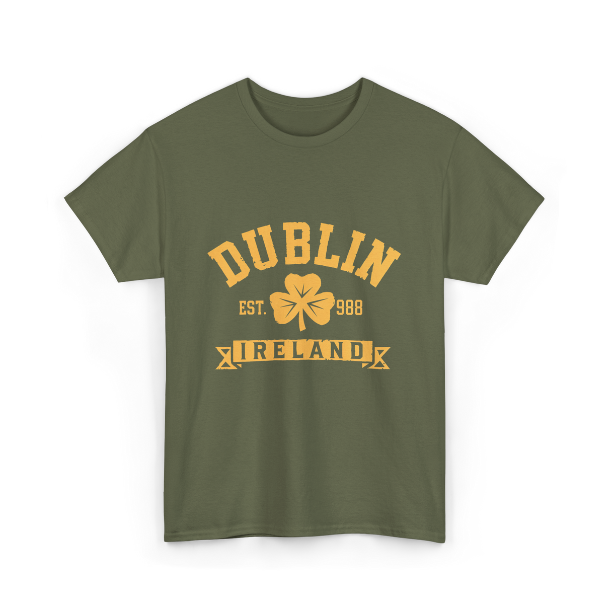 Dublin Ireland Est 988 Clover T-Shirt - Military Green