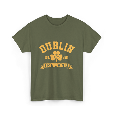 Dublin Ireland Est 988 Clover T-Shirt - Military Green