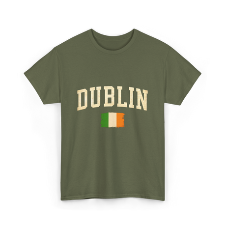 Dublin Ireland Irish Flag T-Shirt - Military Green