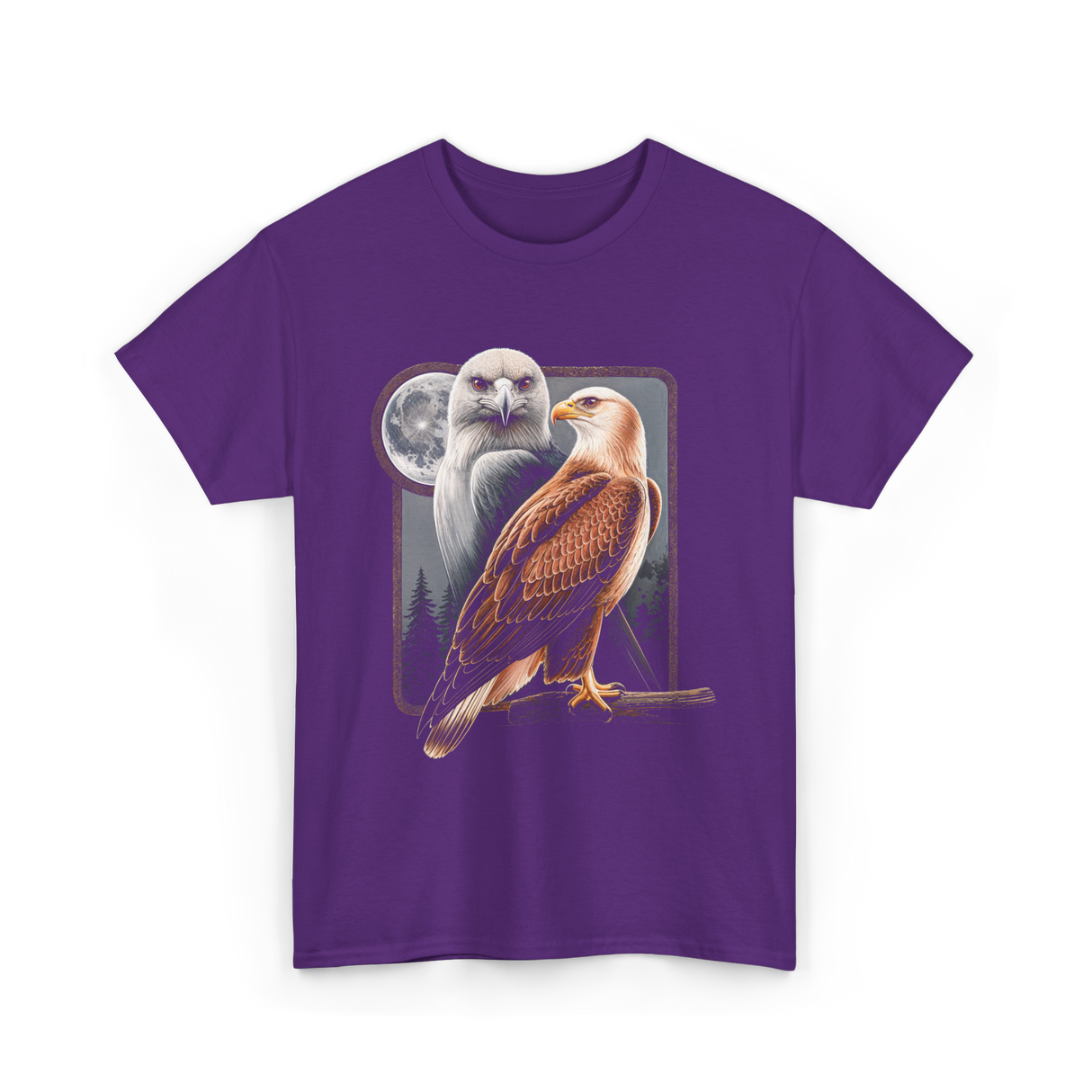 Eagle and Hawk Wildlife Art T-Shirt - Purple