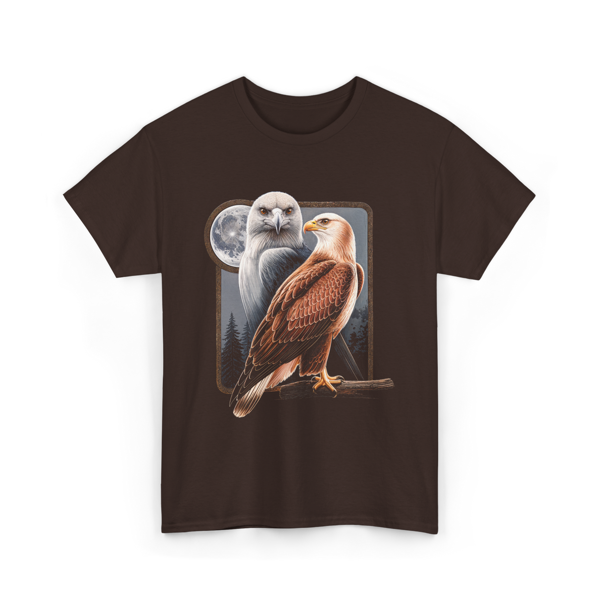 Eagle and Hawk Wildlife Art T-Shirt - Dark Chocolate