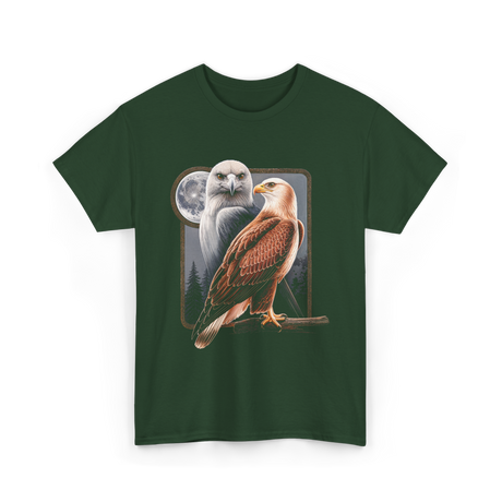 Eagle and Hawk Wildlife Art T-Shirt - Forest Green