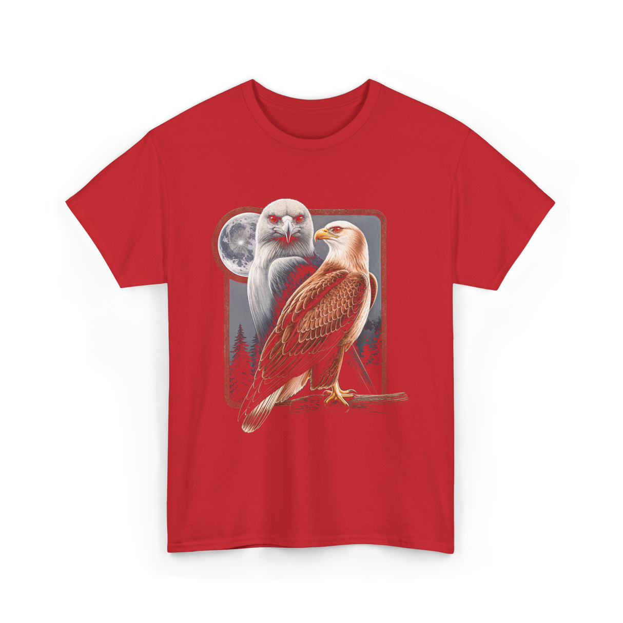 Eagle and Hawk Wildlife Art T-Shirt - Red