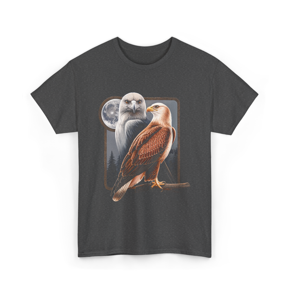 Eagle and Hawk Wildlife Art T-Shirt - Dark Heather