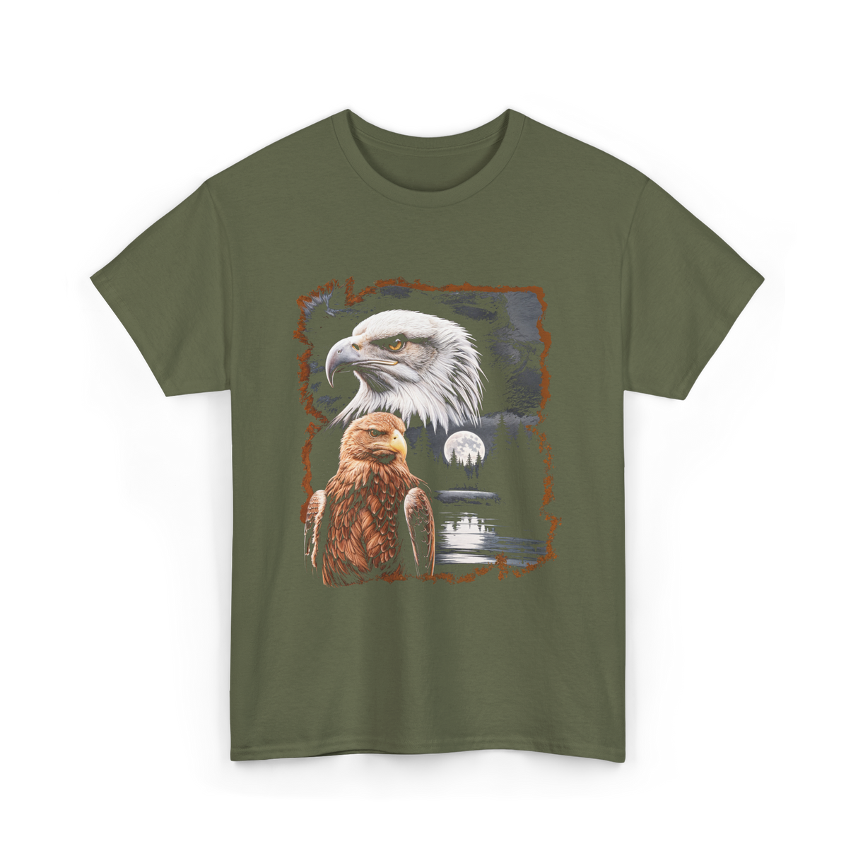 Eagle Moon Wildlife Portrait Nature T-Shirt - Military Green