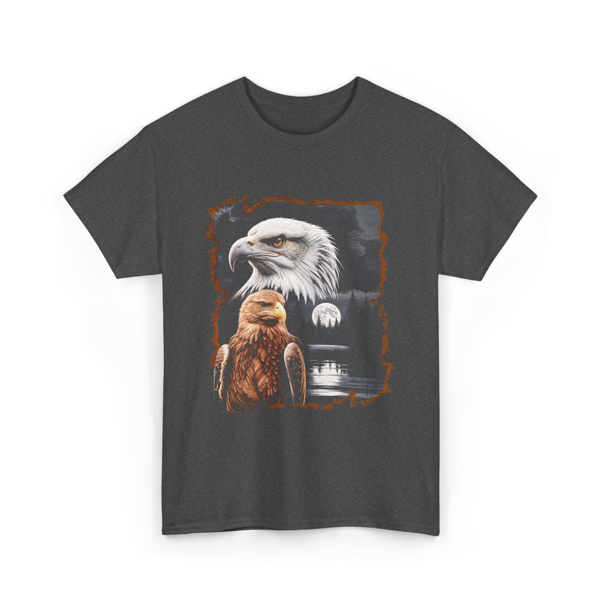 Eagle Moon Wildlife Portrait Nature T-Shirt - Dark Heather