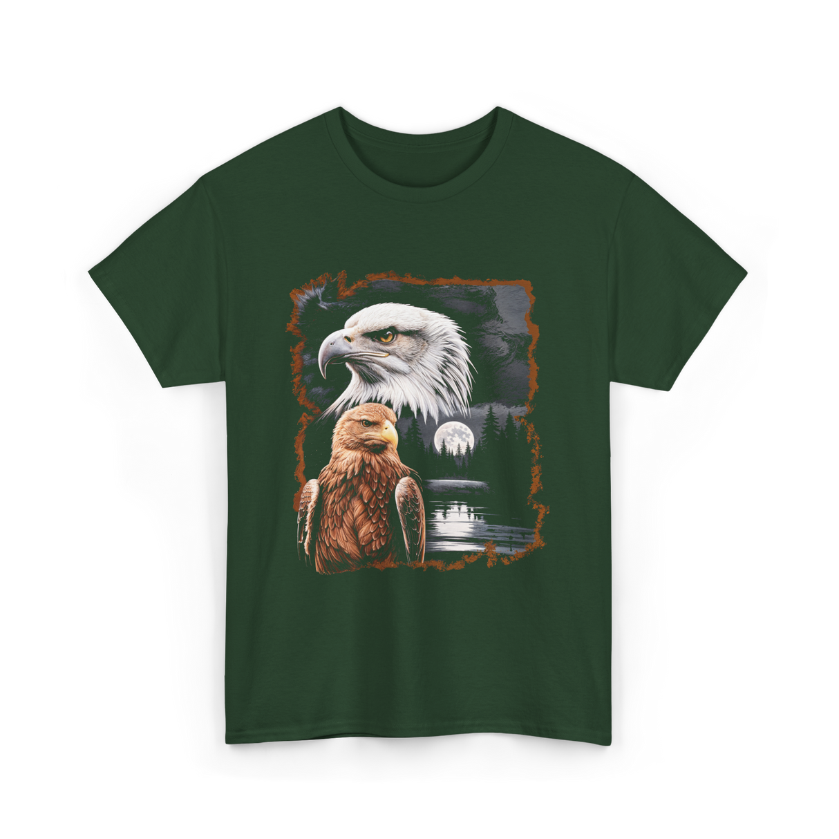 Eagle Moon Wildlife Portrait Nature T-Shirt - Forest Green