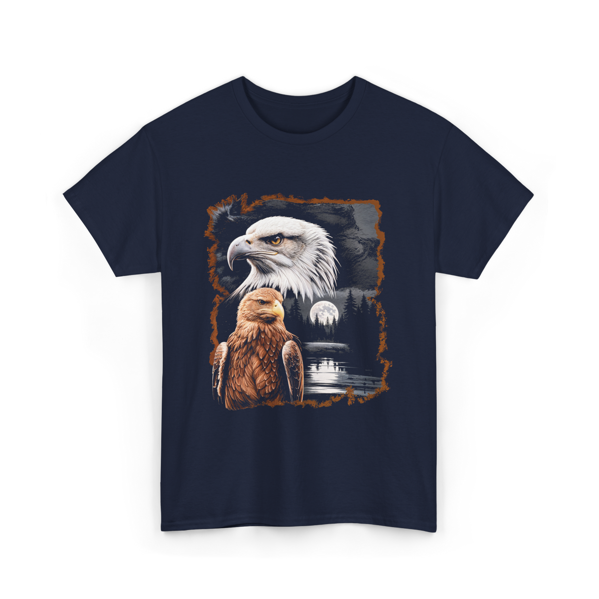 Eagle Moon Wildlife Portrait Nature T-Shirt - Navy