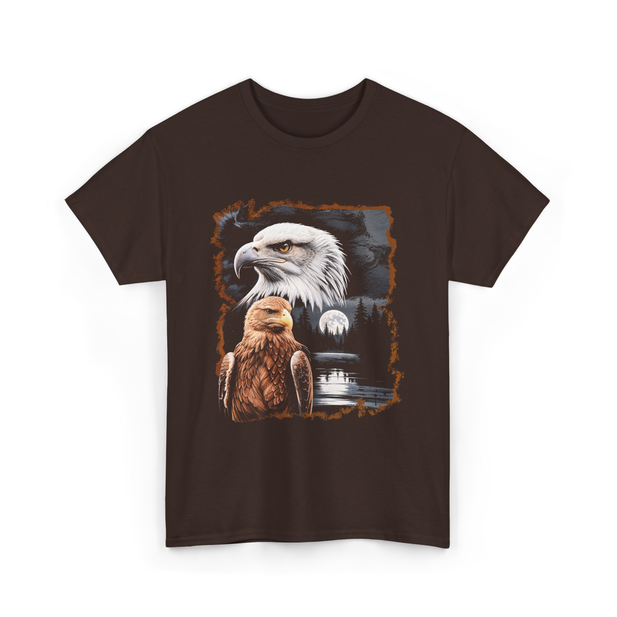 Eagle Moon Wildlife Portrait Nature T-Shirt - Dark Chocolate