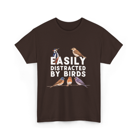 Easily Distracted By Birds Birdwatching T-Shirt - Dark Chocolate