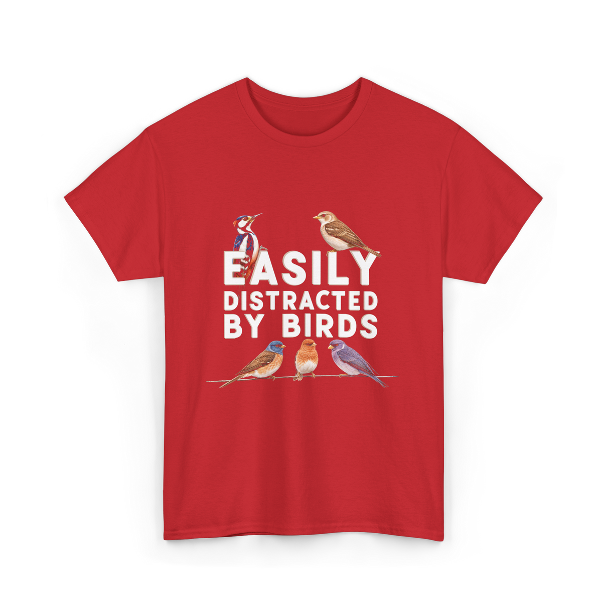 Easily Distracted By Birds Birdwatching T-Shirt - Red