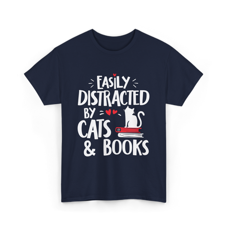 Easily Distracted by Cats Cat Lover T-Shirt - Navy