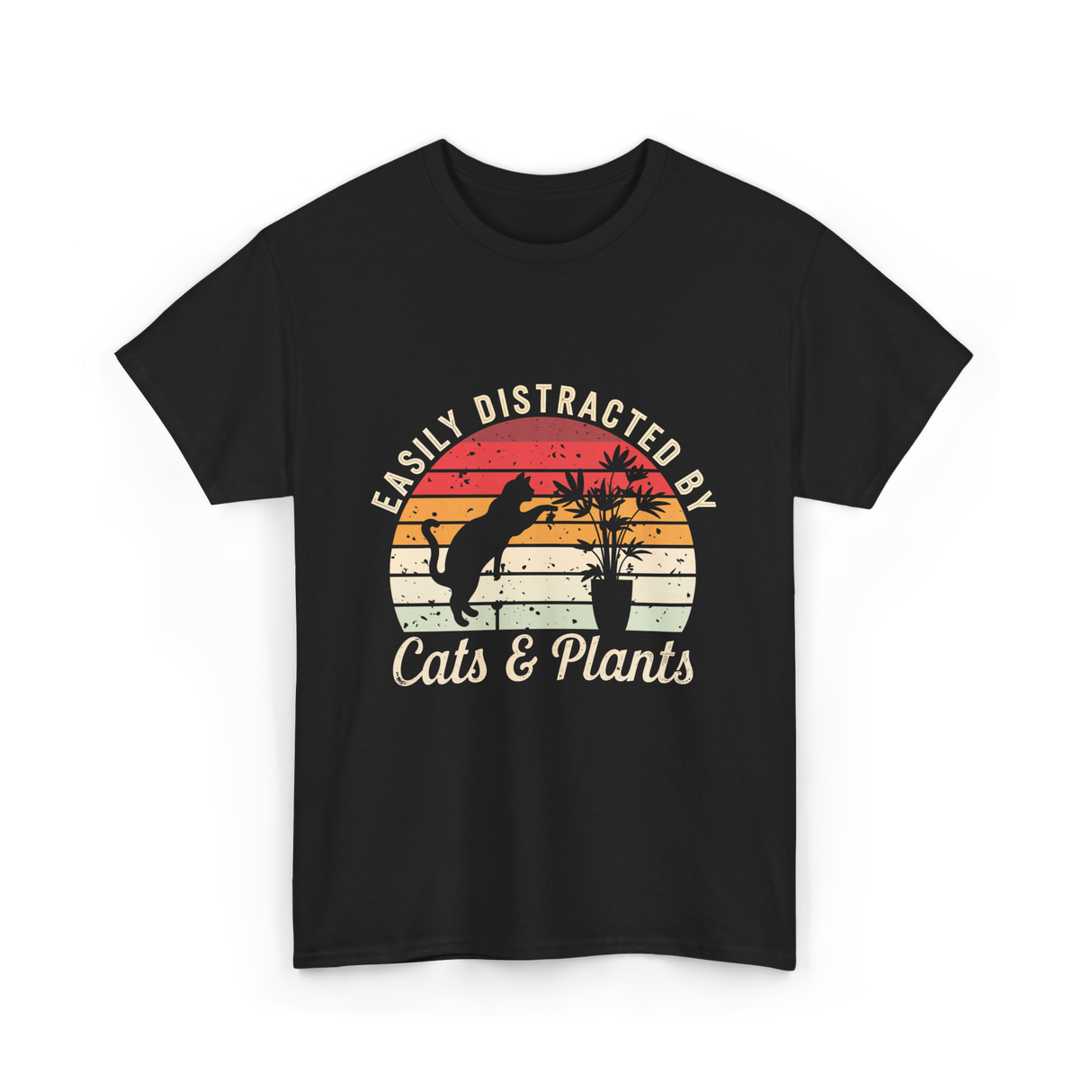 Easily Distracted By Cats Plants T-Shirt - Black