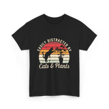 Easily Distracted By Cats Plants T-Shirt - Black